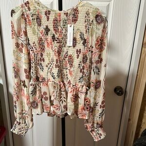 Olivaceous Floral Smocked Women's Top - Multicolor